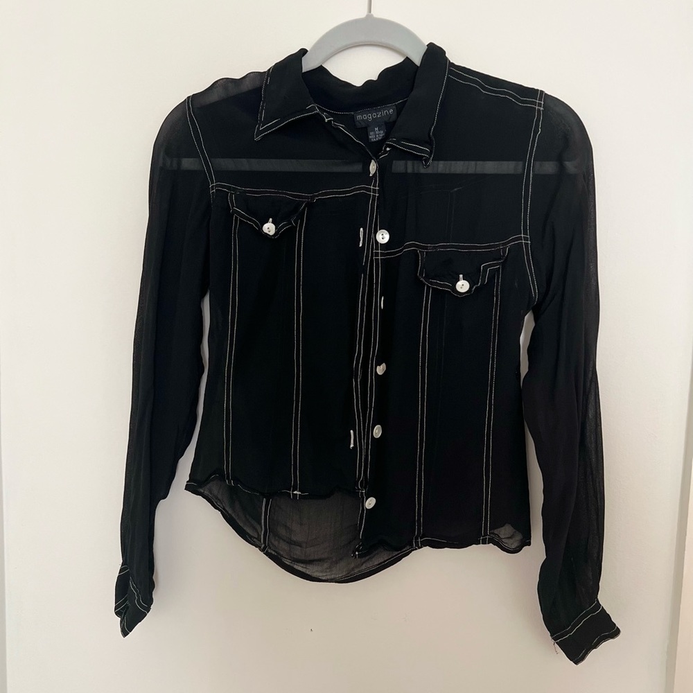 Black Shear Button up with white stitching